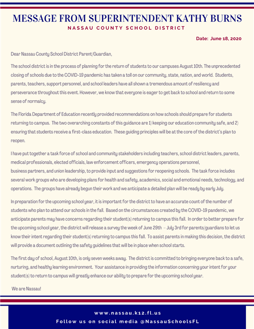 Message from Dr. Burns 
